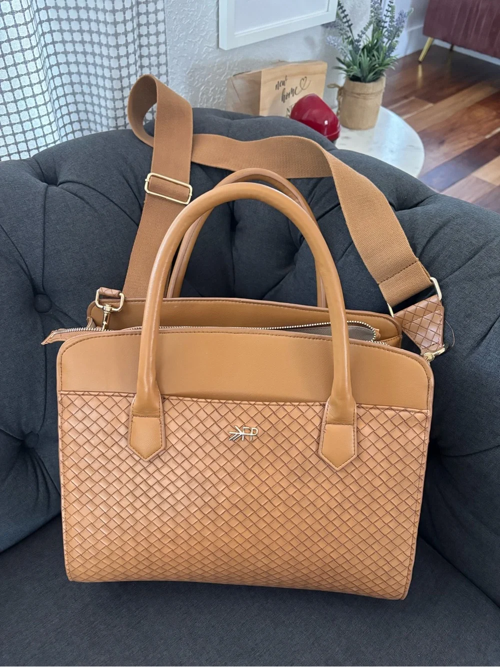 Freshly Picked Tan Woven Baby Bag with Adjustable Strap